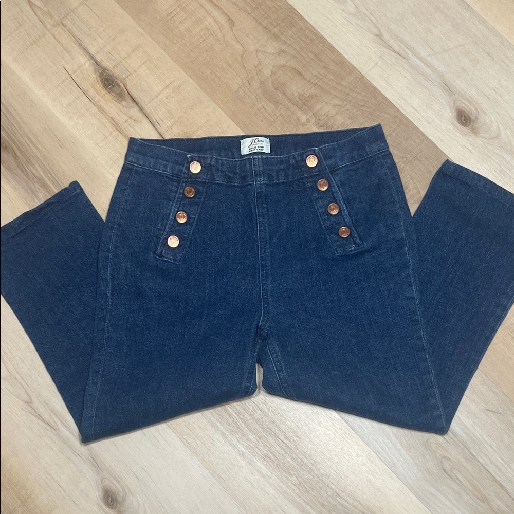 J Crew Billie Demi Boot Crop‎ Jeans 27 High Rise Sailor Button Dark Wash